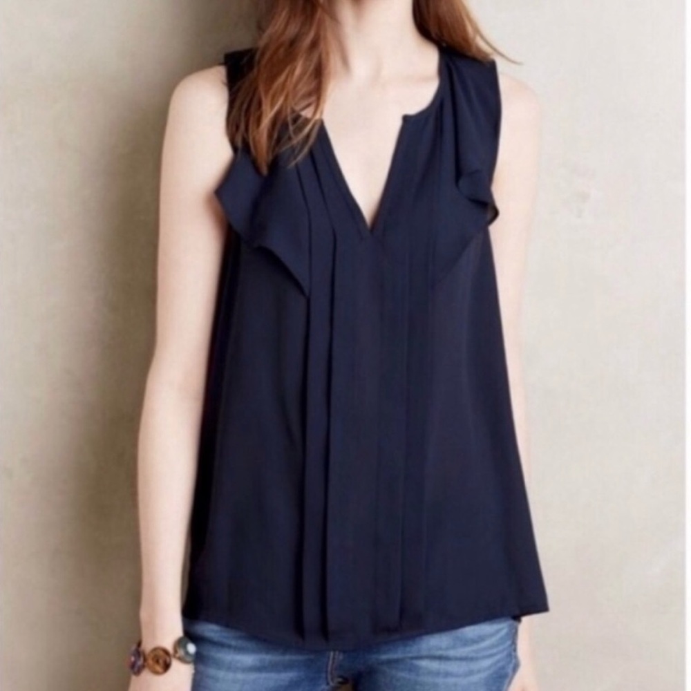 Maeve from Anthropologie Navy Pleated Sleeveless Blouse
